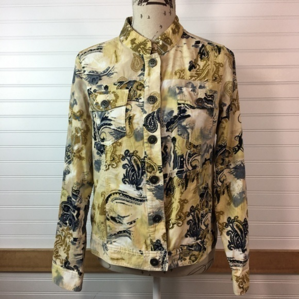 Christopher & Banks Yeelow, Blue Paisley Print Blazer Size Small A34‎
